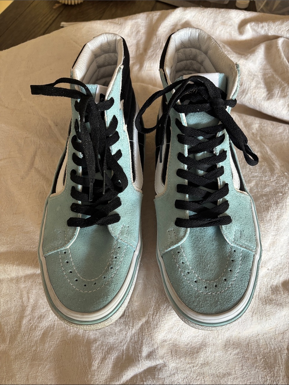 Vans Women's High-Top Sneakers in Mint Green, Black & White - Picture 2 of 5
